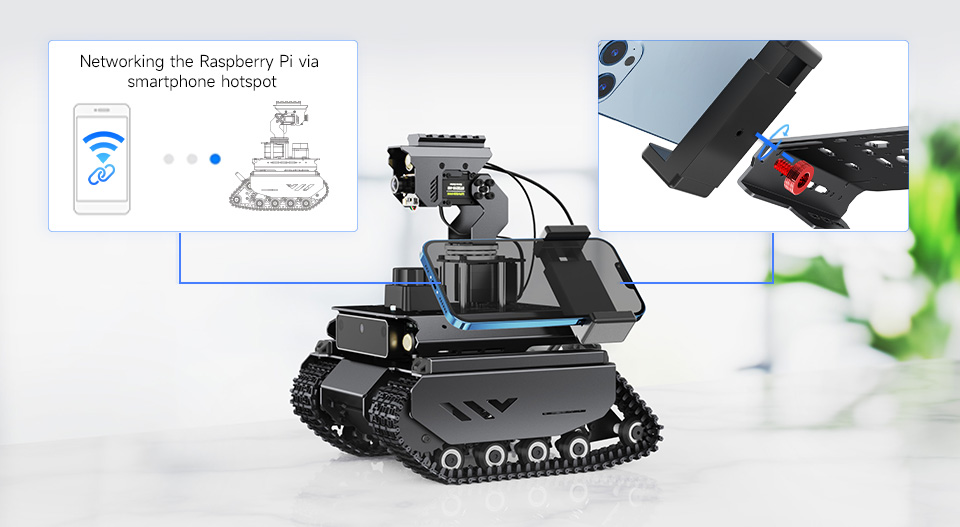 UGV Beast AI Robot, supports installing smartphone holder