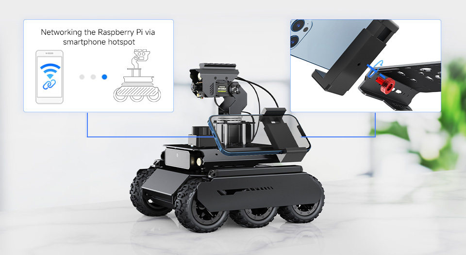 UGV Rover AI Robot, supports installing smartphone holder