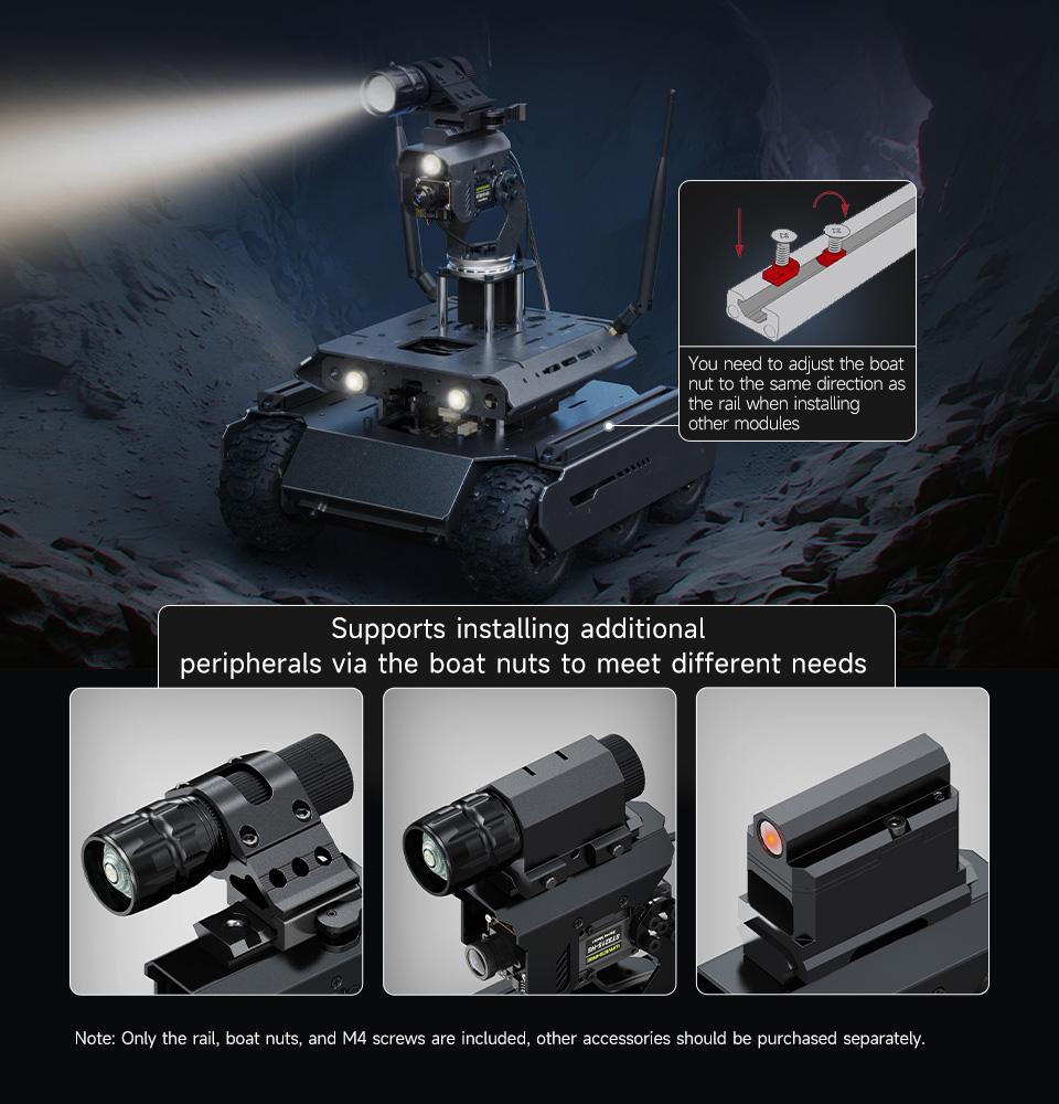 UGV Rover AI Robot for Jetson Orin, with standard Aluminum rail for installing additional peripherals