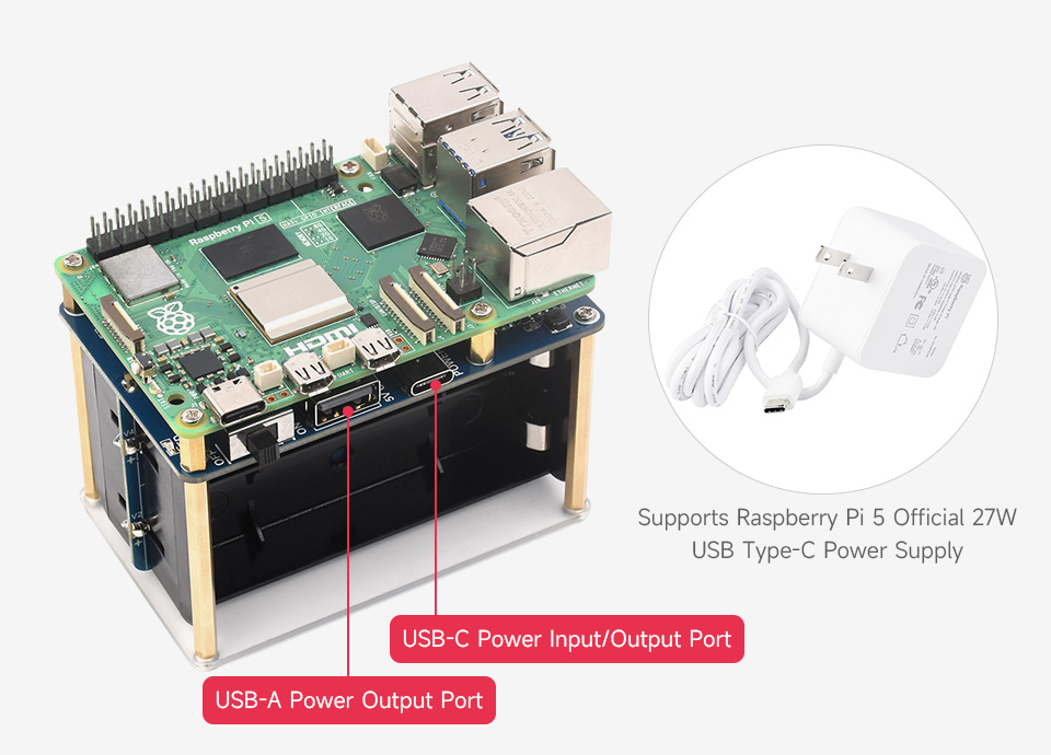 UPS HAT (E) for Raspberry Pi, onboard USB interfaces