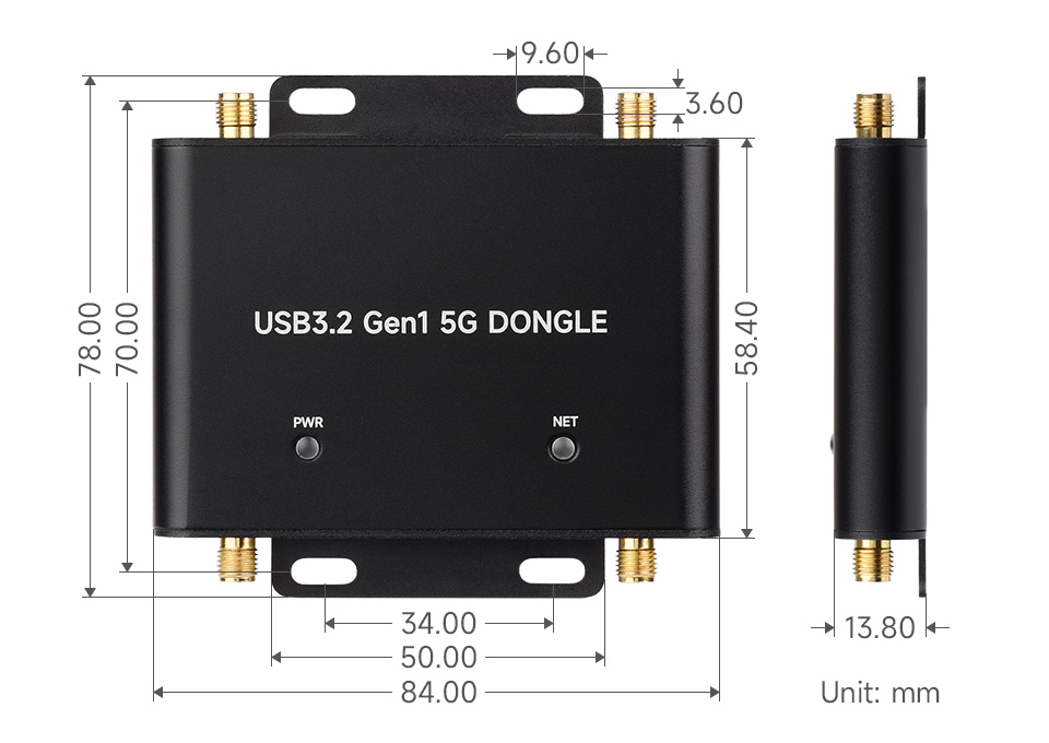 5G DONGLE Expansion Board, outline dimensions