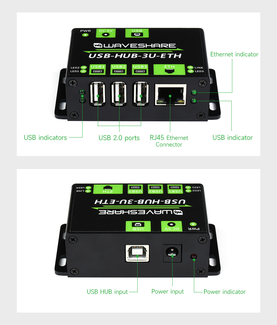 HUB multi-USB de qualité industrielle Waveshare avec port Ethernet 100M  (sans prise d'alimentation) - RobotShop