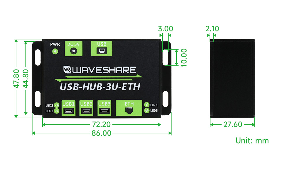 HUB multi-USB de qualité industrielle Waveshare avec port Ethernet 100M  (sans prise d'alimentation) - RobotShop