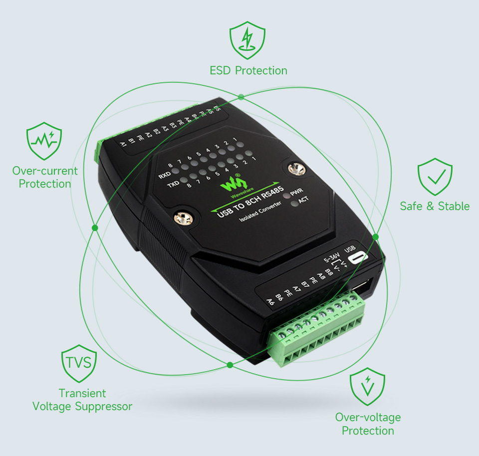 USB TO 8CH RS485, multiple protection