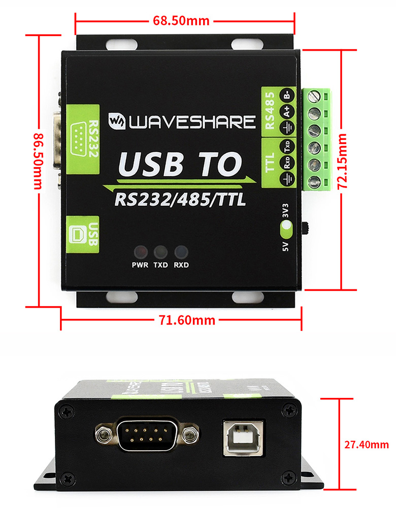 USB TO RS232/485/TTL dimensions