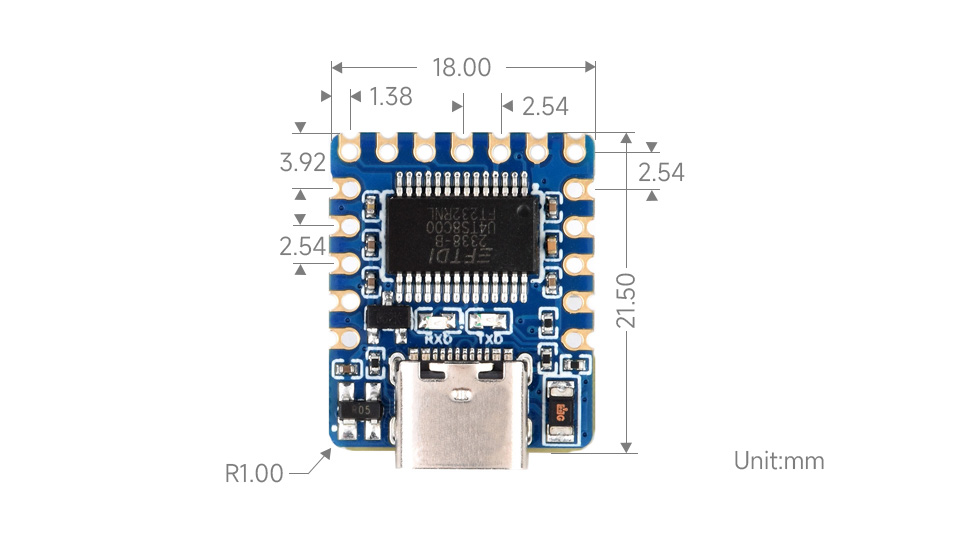 USB-TO-TTL-FT232 converter, outline dimensions