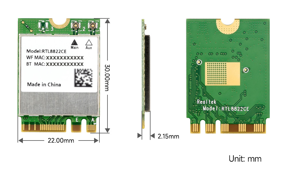 RTL8822CE Wireless NIC, outline dimensions