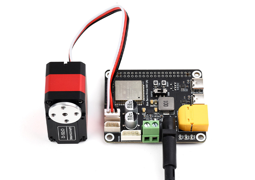 CF35-12 Bus Servo, usage example， connecting with Bus Servo Driver HAT (A)