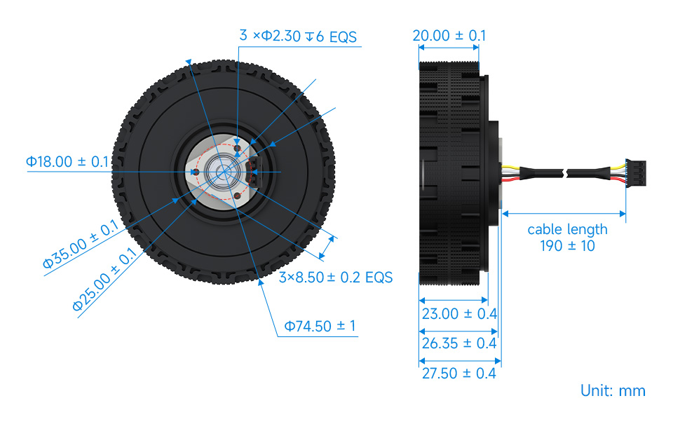 DDSM400 servo motor dimensions