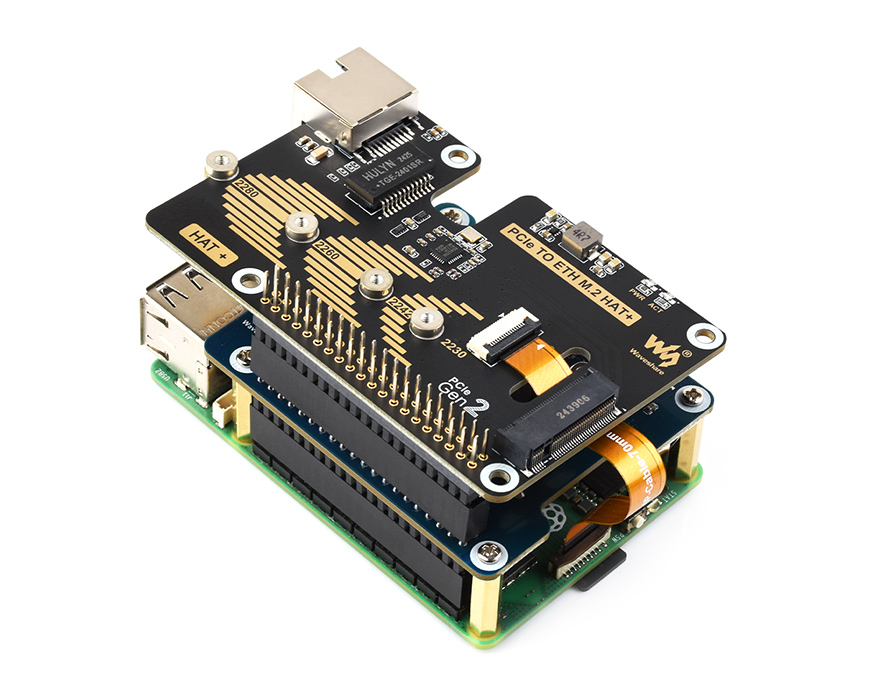 PCIe Flexible Cable 70mm for Raspberry Pi 5, connecting DSI LCD to PCIe TO ETH M.2 HAT+