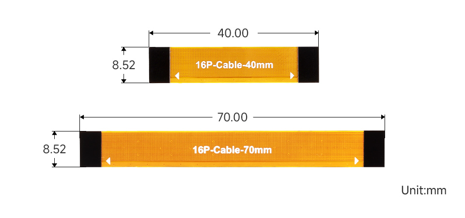 PCIe Flexible Cable 40mm for Raspberry Pi 5, outline dimensions