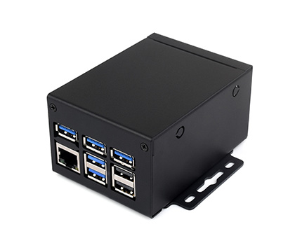 Industrial Grade Metal Case (D) for Raspberry Pi 5, installing PCIe TO Gigabit ETH USB3.2 HAT+ front view