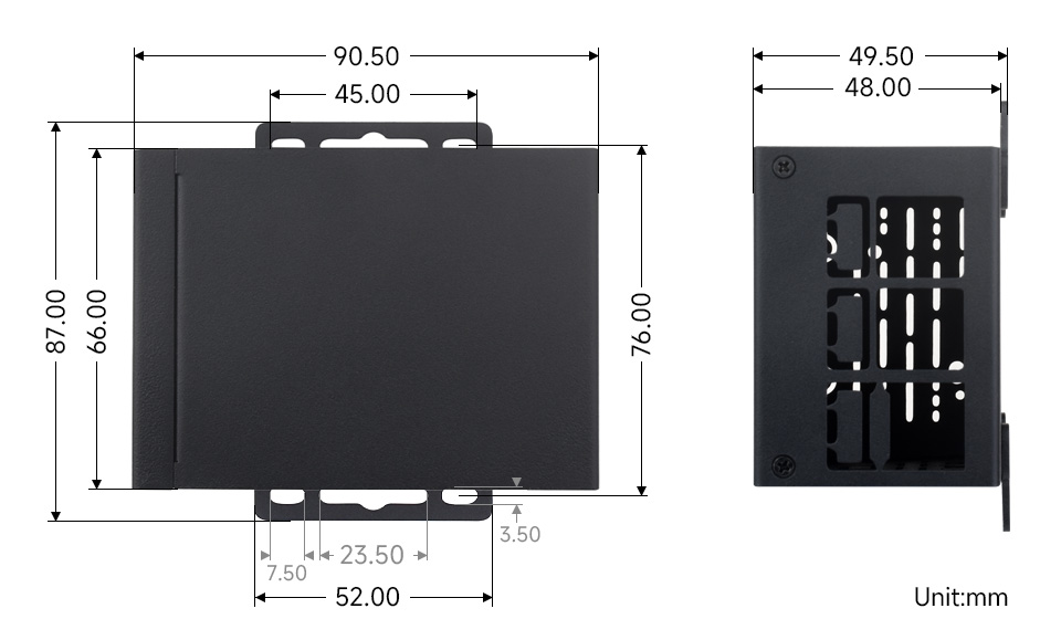 Industrial Grade Metal Case (D) for Raspberry Pi 5, outline dimensions