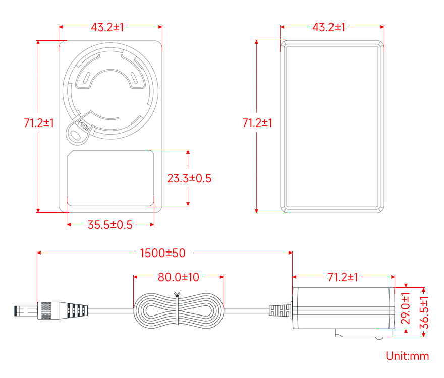 24V / 1.5A Power Supply, outline dimensions