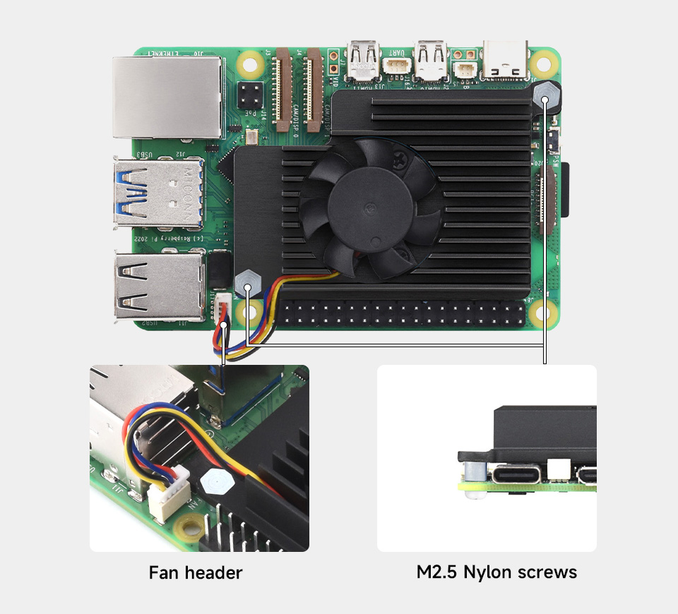 Active Cooler for Raspberry Pi 5, Active Cooling Fan, Aluminium Heatsink,  With Thermal Pads