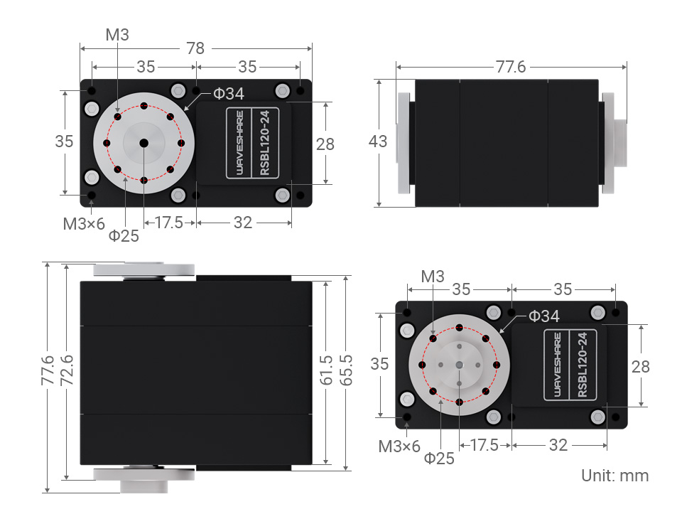 RSBL120-24 Servo Motor, outline dimensions