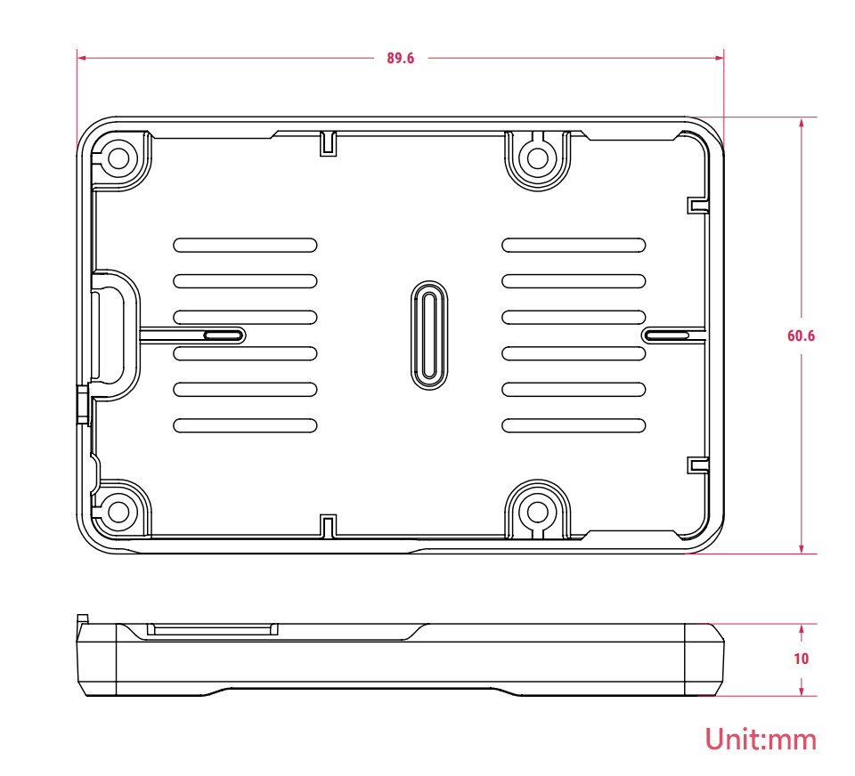 Official Raspberry Pi Bumper, outline dimensions