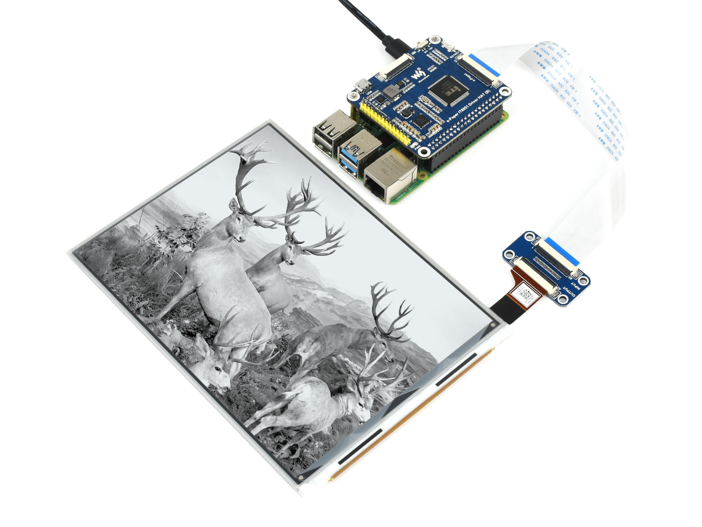 Waveshare 1872×1404 7.8inch E-Ink Display E-Paper Hat for Raspberry Pi USB/SPI/I80/I2C