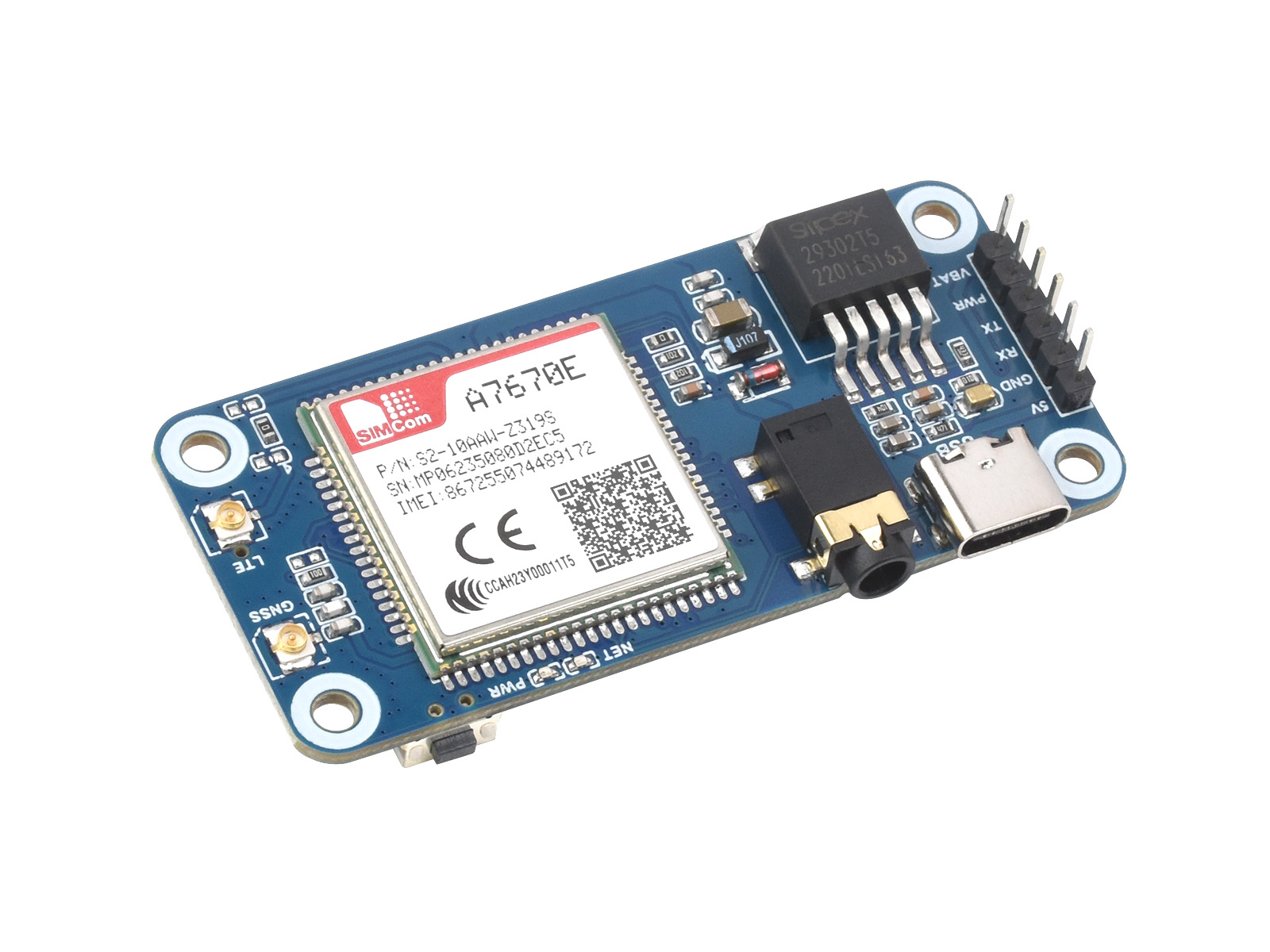 Cat-1/GSM/GPRS/GNSSHATforRaspberryPi,BasedOnA7670Emodule,LTECat-1/2Gsupport,GNSSpositioning