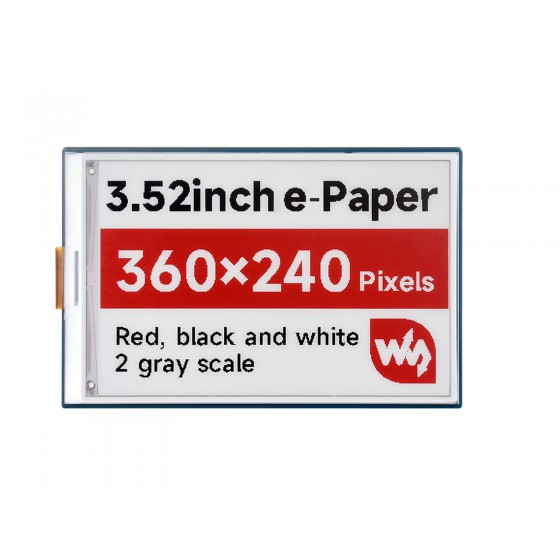 3.52inch E-Paper Display (B), E-Ink Display, 360x240, Red/Black/White, SPI Interface