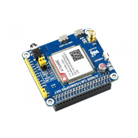 A7600E LTE Cat-1 HAT for Raspberry Pi, Low Speed 4G Module, 2G GSM / GPRS, for Southeast Asia, West Asia, Europe, Africa