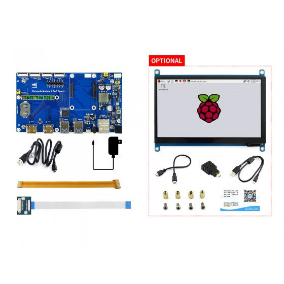 Raspberry Pi Compute Module 4 Dev Kit, with Waveshare PoE Board and Optional 7" Touchscreen