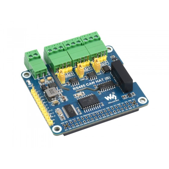 Isolated RS485 CAN HAT (B) For Raspberry Pi, 2-Ch RS485 and 1-Ch CAN, Multi Protections