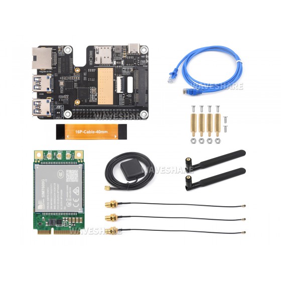 PCIe to MiniPCIe / Gigabit Ethernet / USB 3.2 Gen1 HAT for Raspberry Pi 5, Supports MiniPCIe interface 4G Module, High-speed Networking, Raspberry Pi 5 HAT