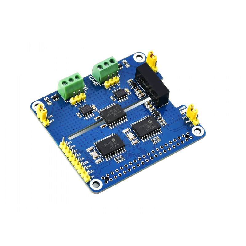 2-Channel Isolated CAN Bus Expansion HAT for Raspberry Pi, MCP2515 +  SN65HVD230 Dual Chips Solution, Multi Onboard Protection Circuits