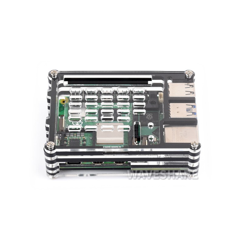 Transparent and Black Acrylic Case for Raspberry Pi 5, Supports installing  Official Active Cooler