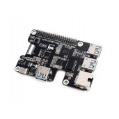 PCIe To Gigabit Ethernet And USB 3.2 Gen1 HAT For Raspberry Pi 5, 3x USB 3.2 Gen1, 1x Gigabit Ethernet, Driver-Free, Plug And Play, Raspberry Pi 5 PCIe HAT