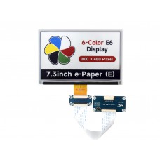 7.3inch 6-Color E-Paper Display, E-Ink Display, Low Power Consumption, 800×480 pixels, SPI Communication, Optional for e-Paper Driver HAT