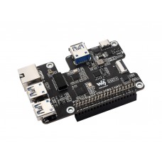 PCIe To Gigabit Ethernet And USB 3.2 Gen1 HAT For Raspberry Pi 5, 3x USB 3.2 Gen1, 1x Gigabit Ethernet, Driver-Free, Plug And Play, Raspberry Pi 5 PCIe HAT