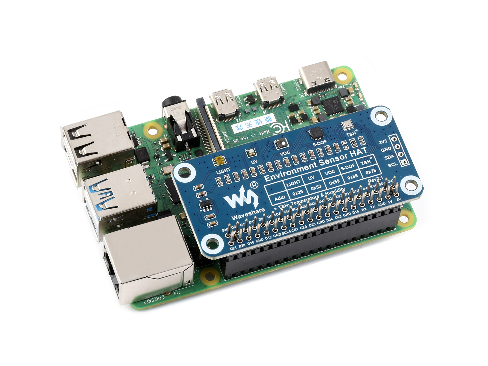 Environment Sensor HAT For Raspberry Pi, I2C Bus