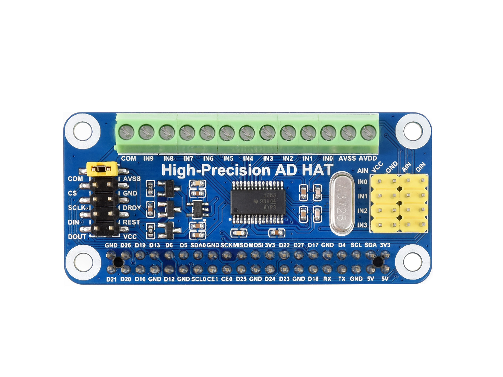 High-Precision AD HAT For Raspberry Pi, ADS1263 10-Ch 32-Bit ADC