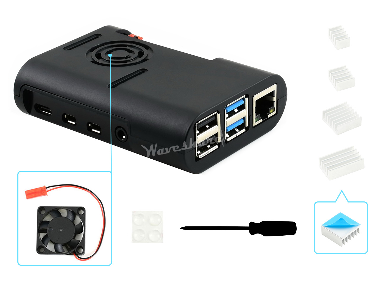 Raspberry Pi 4 Protective ABS Case with Cooling Fan and Heatsinks (P233)