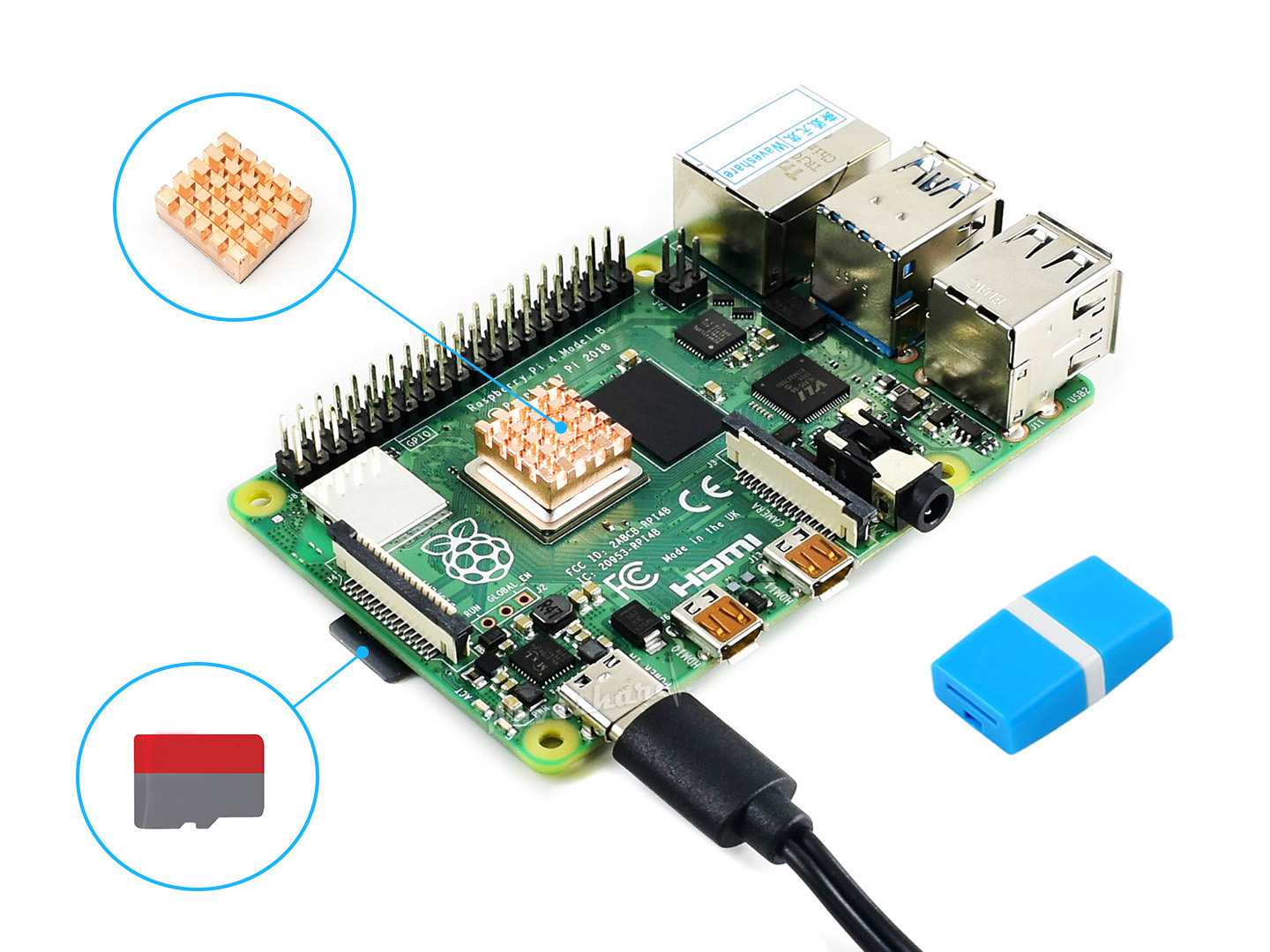 Raspberry Pi 4 Model B Starter Kit, Micro SD Card, Heat Sink, Power Supply