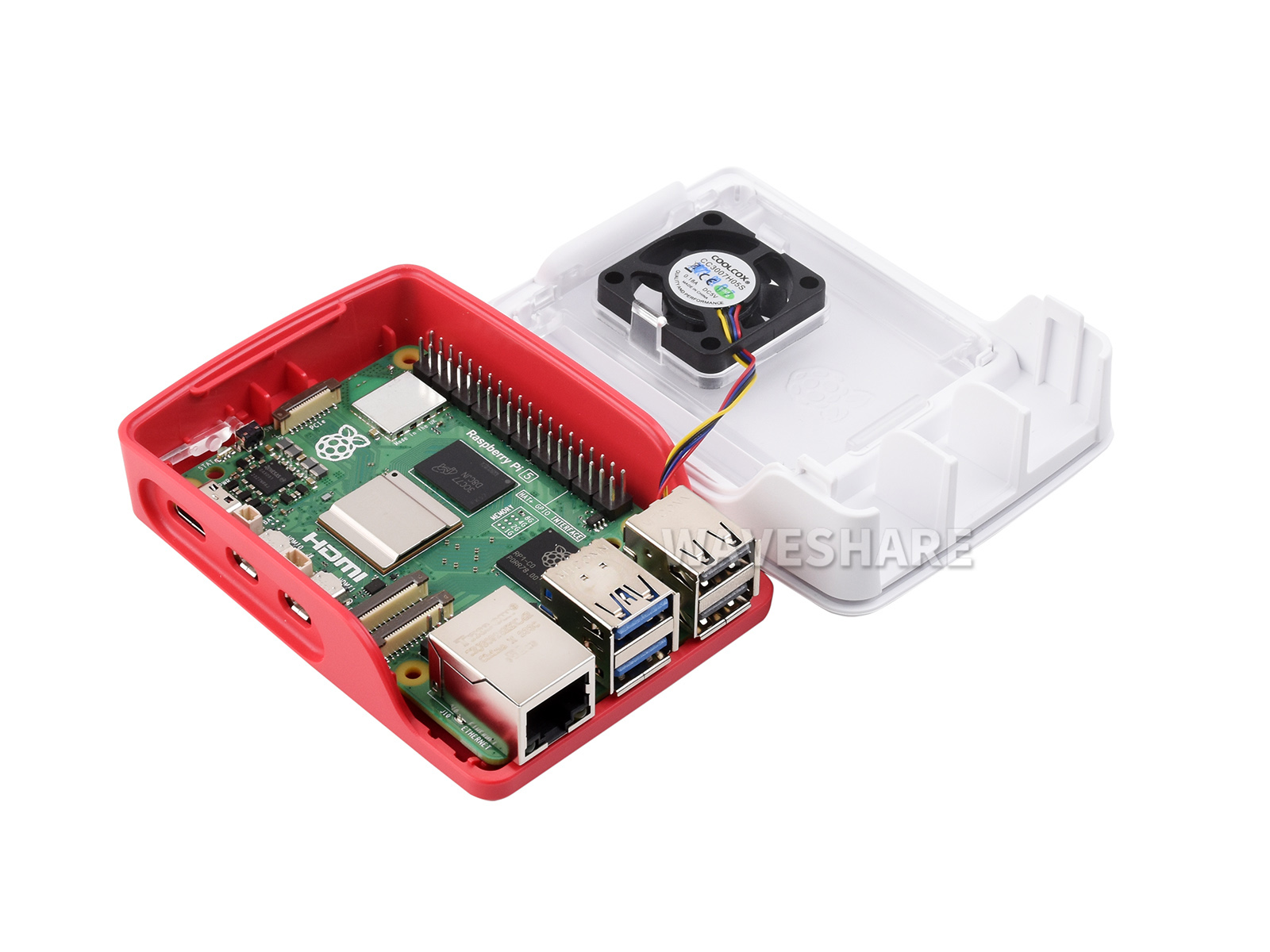 Official Raspberry Pi Case for Raspberry Pi 5, Built-in Cooling Fan,  Red/White