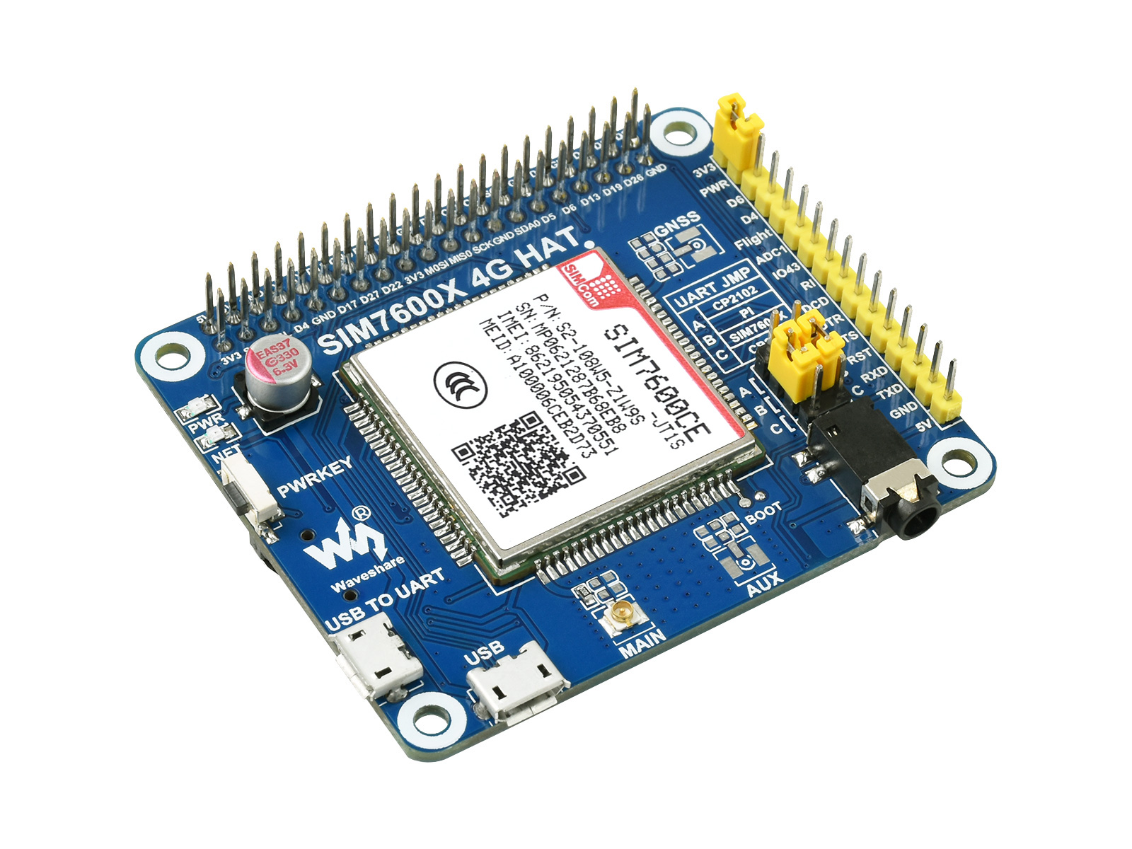 SIM7600CE-JT1S4GHATforRaspberryPi,supports4G/3G/2Gcommunication,forChina